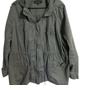 New look jacket Sz 2X Cotton hooded drawstring waist Zipper Pockets Light